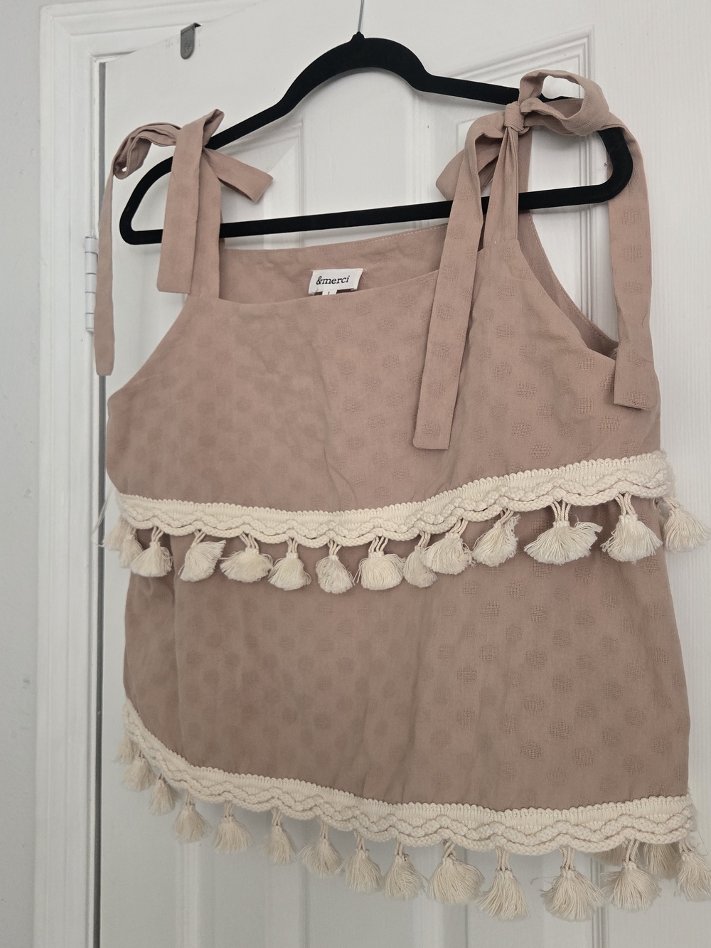 merci Blush Pink Tassel Tie-Shoulder Tank - Picture 5 of 5